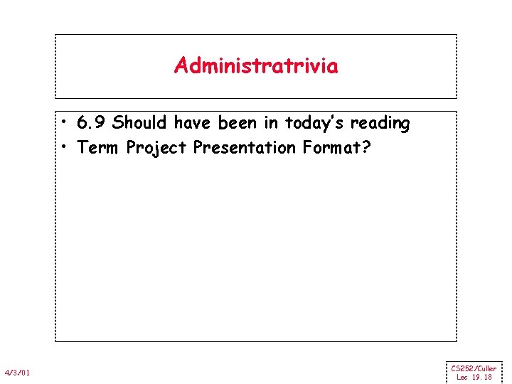 Administratrivia • 6. 9 Should have been in today’s reading • Term Project Presentation