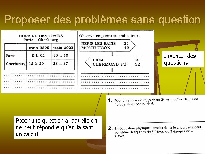 Proposer des problèmes sans question Inventer des questions Poser une question à laquelle on