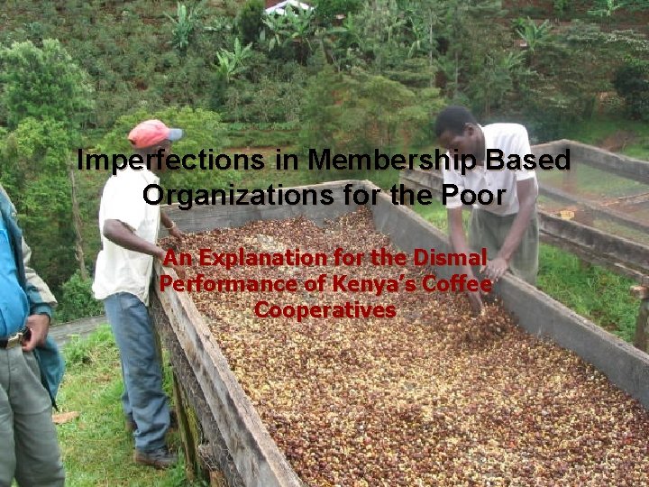 Imperfections in Membership Based Organizations for the Poor An Explanation for the Dismal Performance