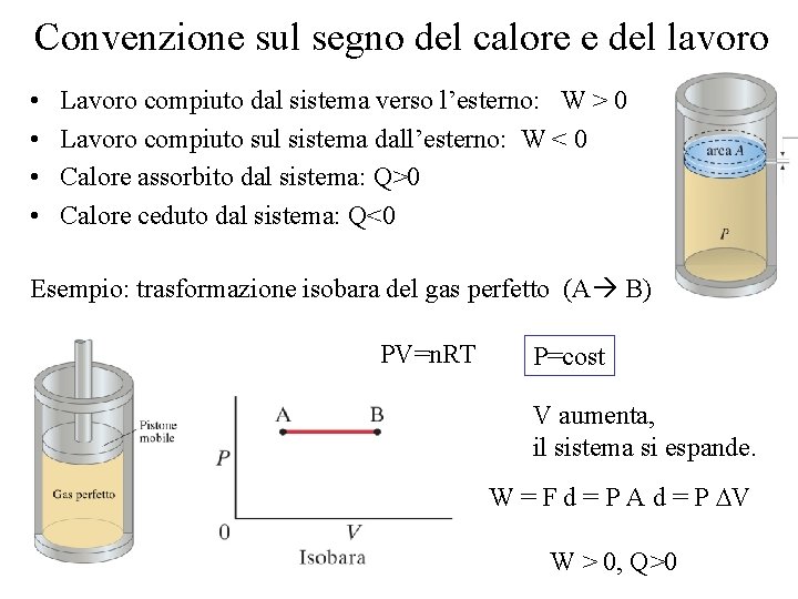 Convenzione sul segno del calore e del lavoro • • Lavoro compiuto dal sistema