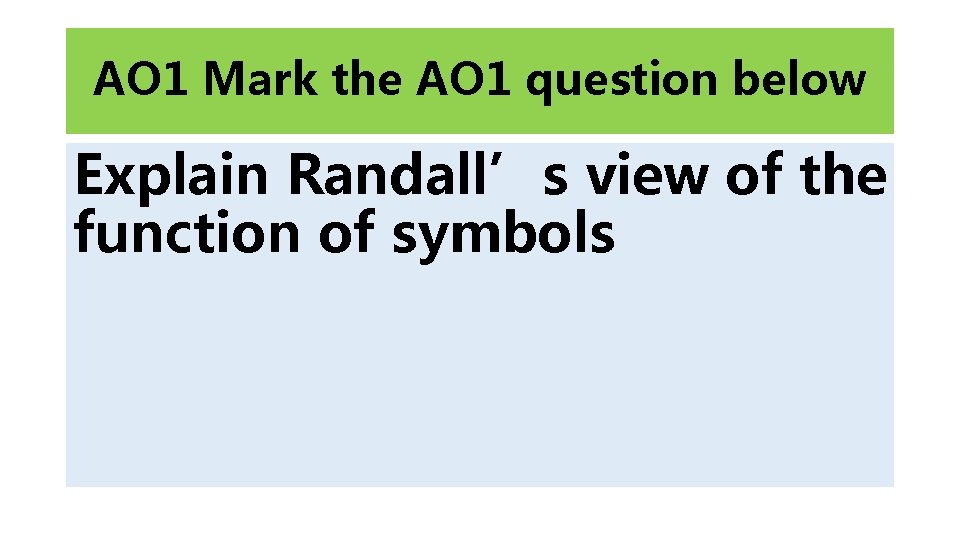AO 1 Mark the AO 1 question below Explain Randall’s view of the function