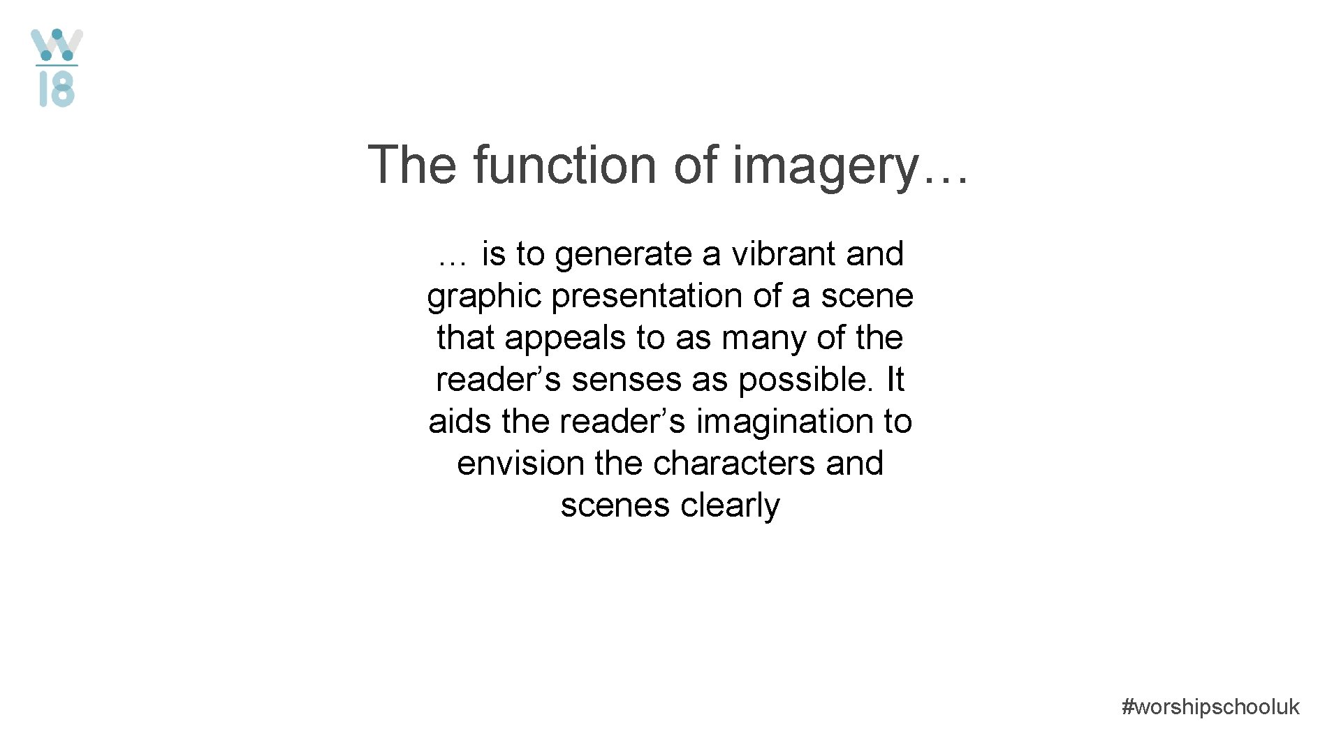 The function of imagery… … is to generate a vibrant and graphic presentation of