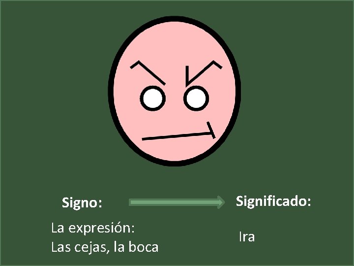 Signo: La expresión: Las cejas, la boca Significado: Ira 