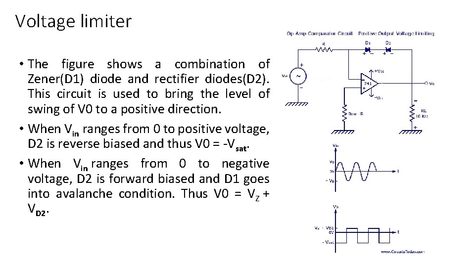 Voltage limiter • The figure shows a combination of Zener(D 1) diode and rectifier