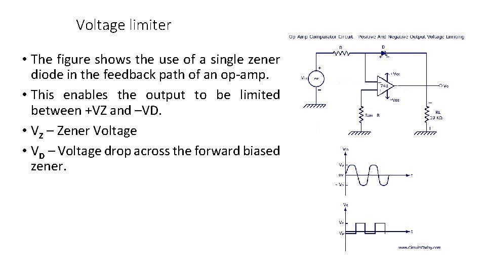 Voltage limiter • The figure shows the use of a single zener diode in