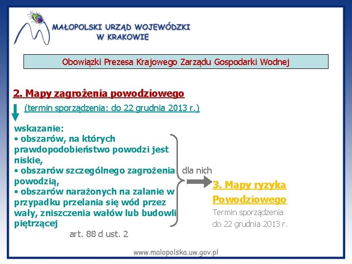 Obowiązki Prezesa Krajowego Zarządu Gospodarki Wodnej 2. Mapy zagrożenia powodziowego (termin sporządzenia: do 22