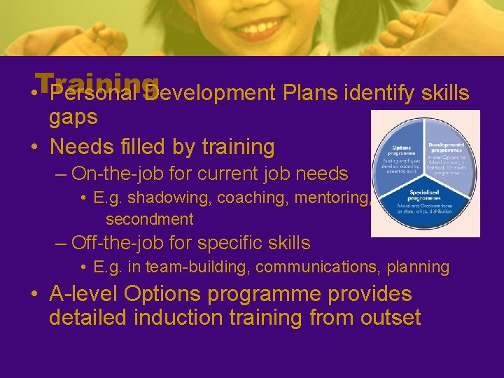  • Training Personal Development Plans identify skills gaps • Needs filled by training
