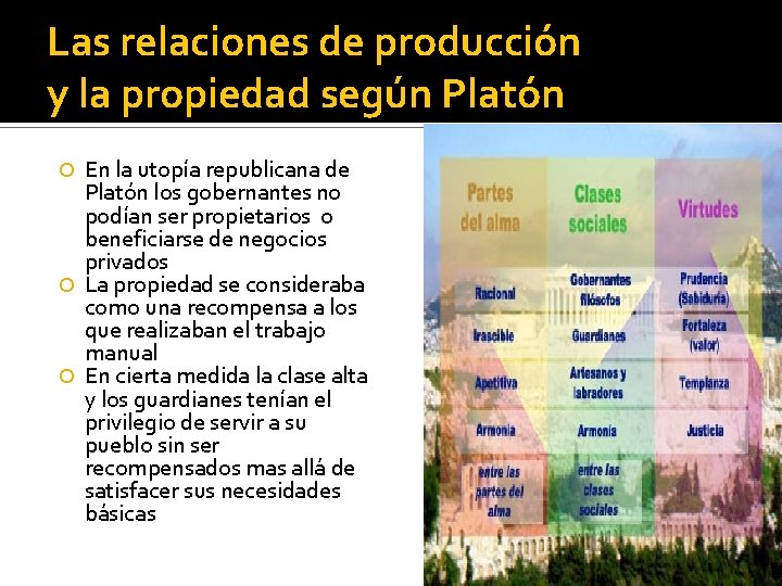 Las relaciones de producción y la propiedad según Platón En la utopía republicana de