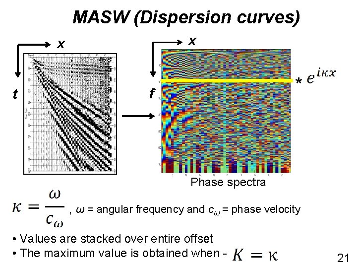 MASW (Dispersion curves) x x t * f Phase spectra , ω = angular