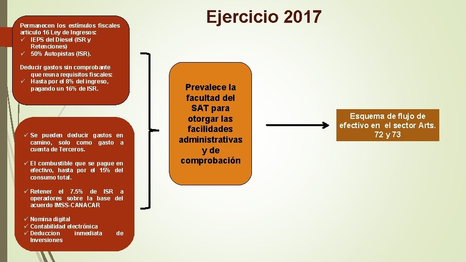 Permanecen los estímulos fiscales articulo 16 Ley de Ingresos: ü IEPS del Diesel (ISR