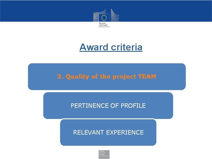 Award criteria 3. Quality of the project TEAM PERTINENCE OF PROFILE RELEVANT EXPERIENCE 