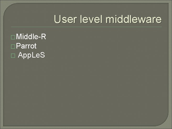 User level middleware �Middle-R �Parrot � App. Le. S 