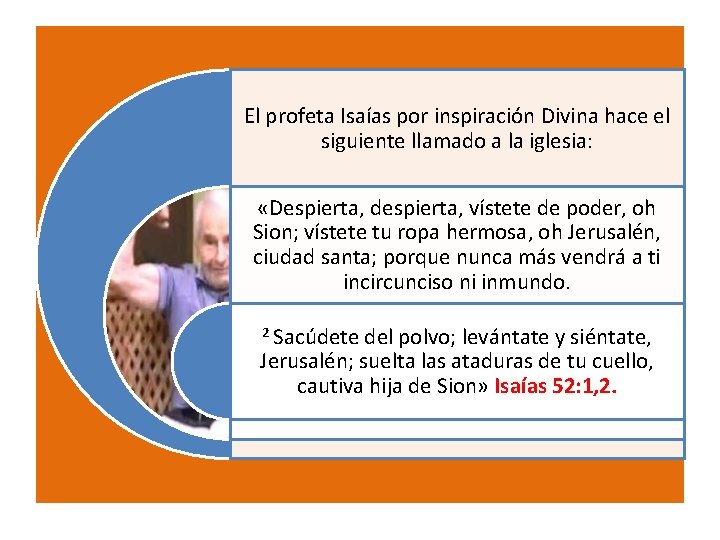 El profeta Isaías por inspiración Divina hace el siguiente llamado a la iglesia: «Despierta,