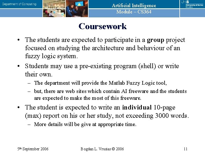 Artificial Intelligence Module – CS 364 Coursework • The students are expected to participate