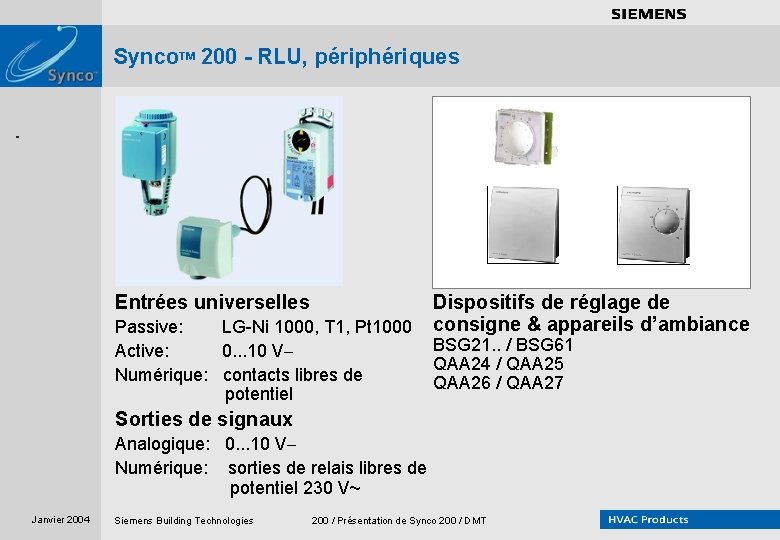 . . . . Synco. TM 200 - RLU, périphériques Siemens sans siemens sans