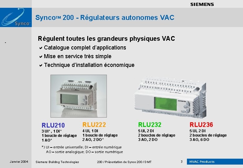 . . . . Synco. TM 200 - Régulateurs autonomes VAC Régulent toutes les