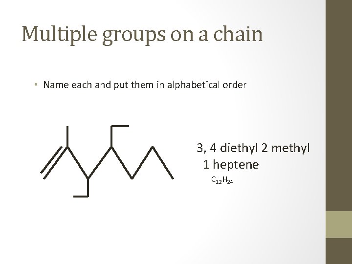 Multiple groups on a chain • Name each and put them in alphabetical order