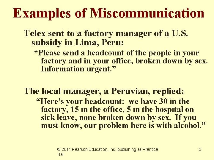 Examples of Miscommunication Telex sent to a factory manager of a U. S. subsidy