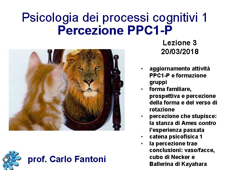 Psicologia dei processi cognitivi 1 Percezione PPC 1 -P Lezione 3 20/03/2018 • •