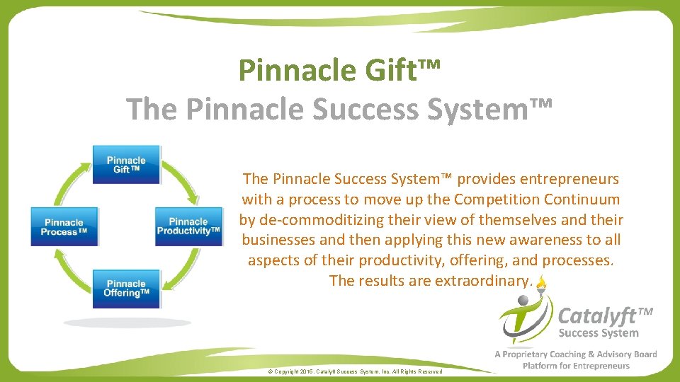 Pinnacle Gift™ The Pinnacle Success System™ provides entrepreneurs with a process to move up