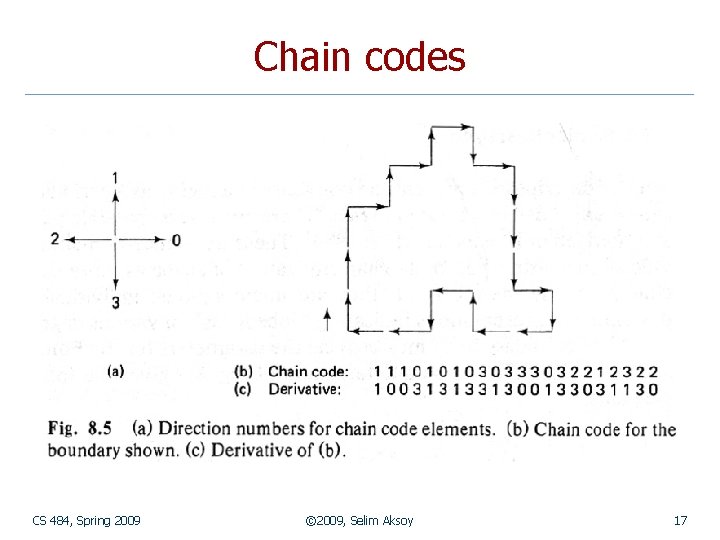 Chain codes CS 484, Spring 2009 © 2009, Selim Aksoy 17 
