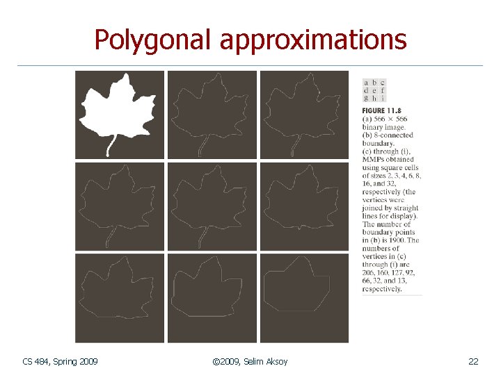Polygonal approximations CS 484, Spring 2009 © 2009, Selim Aksoy 22 