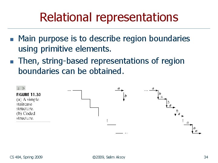 Relational representations n n Main purpose is to describe region boundaries using primitive elements.