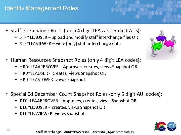 Identity Management Roles • Staff Interchange Roles (both 4 digit LEAs and 5 digit
