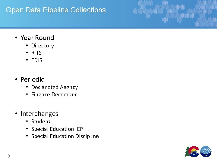 Open Data Pipeline Collections • Year Round • Directory • RITS • EDIS •