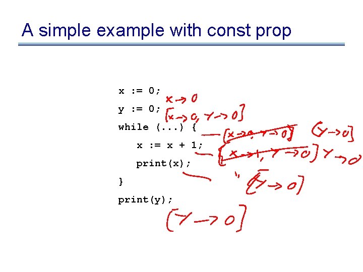 A simple example with const prop x : = 0; y : = 0; A simple example with const prop x : = 0; y : = 0;