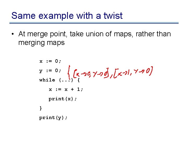 Same example with a twist • At merge point, take union of maps, rather Same example with a twist • At merge point, take union of maps, rather