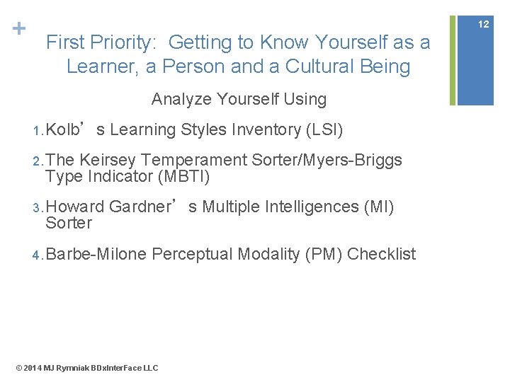 + 12 First Priority: Getting to Know Yourself as a Learner, a Person and
