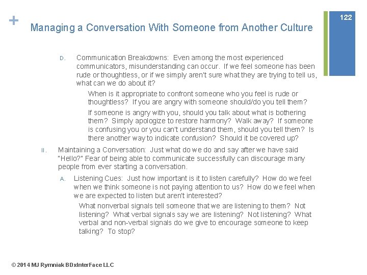 + 122 Managing a Conversation With Someone from Another Culture D. II. Communication Breakdowns: