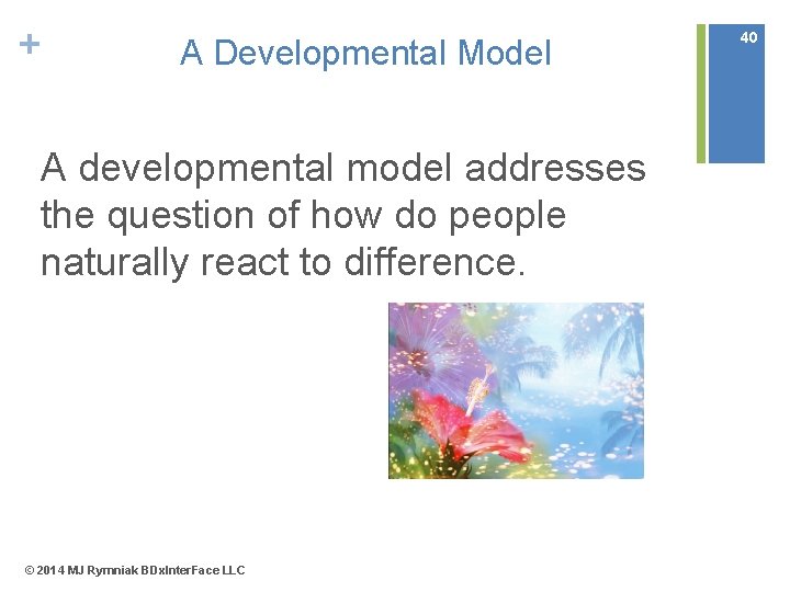 + A Developmental Model A developmental model addresses the question of how do people