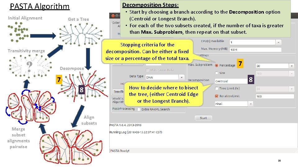 PASTA Algorithm Initial Alignment Decomposition Steps: Get a Tree Stopping criteria for the decomposition.