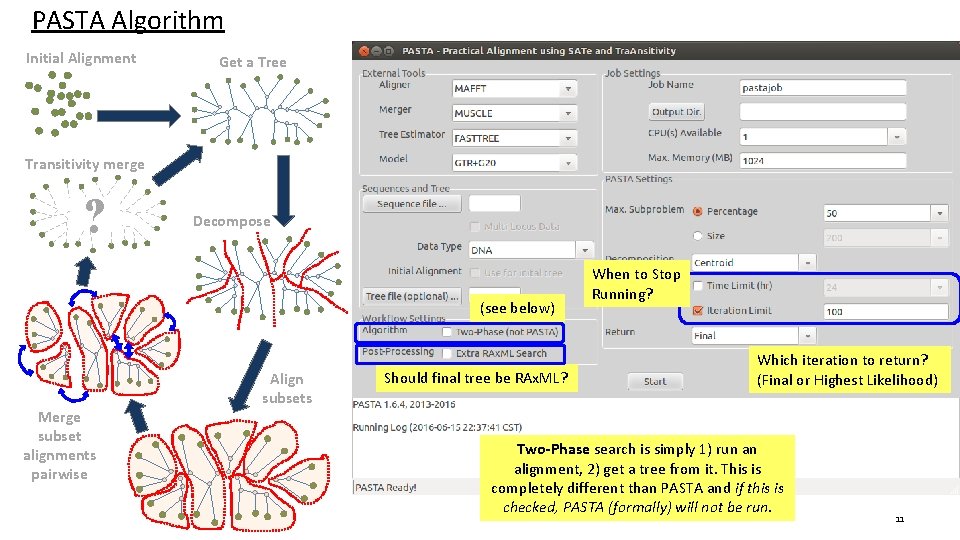 PASTA Algorithm Initial Alignment Get a Tree Transitivity merge ? Decompose (see below) Merge