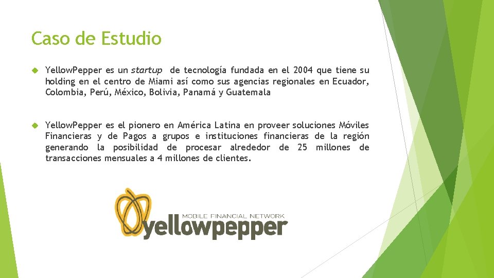 Caso de Estudio Yellow. Pepper es un startup de tecnología fundada en el 2004