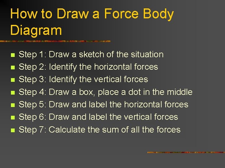 How to Draw a Force Body Diagram n n n n Step 1: Draw