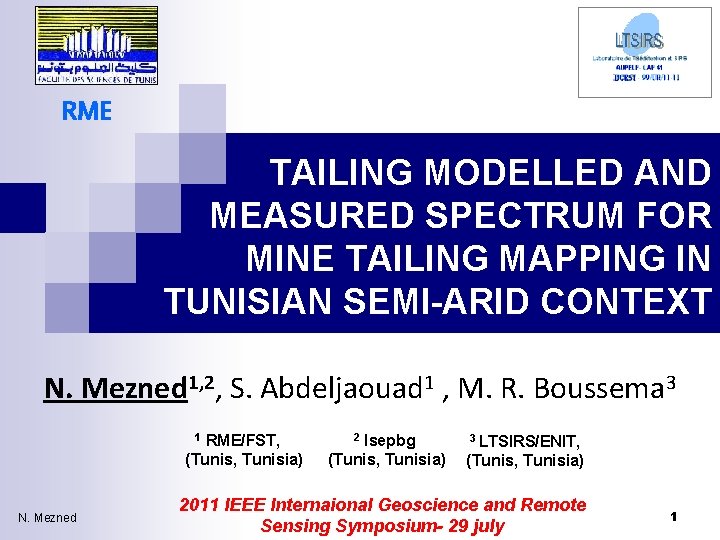 RME TAILING MODELLED AND MEASURED SPECTRUM FOR MINE TAILING MAPPING IN TUNISIAN SEMI-ARID CONTEXT