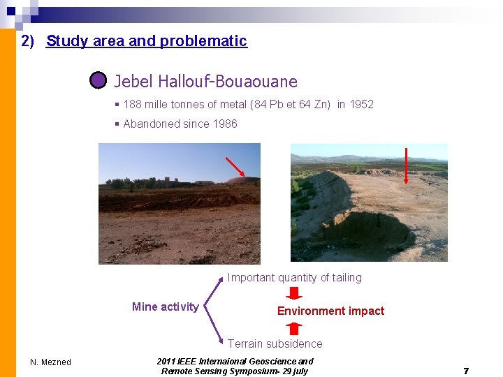 2) Study area and problematic Jebel Hallouf-Bouaouane § 188 mille tonnes of metal (84