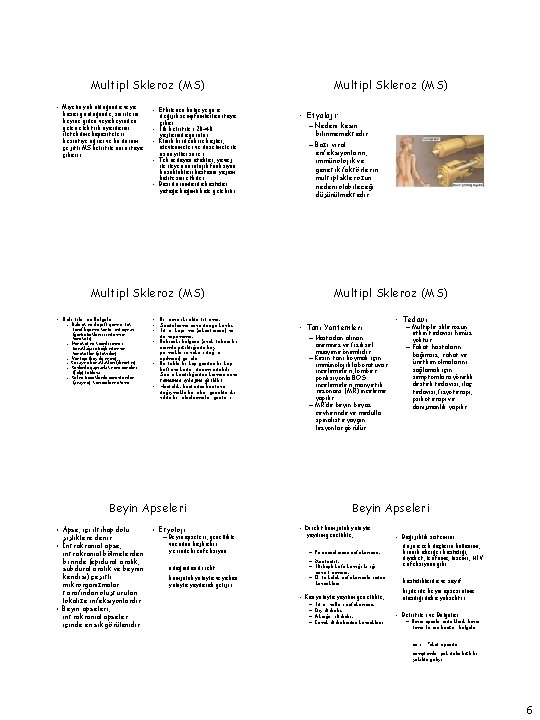 Multipl Skleroz (MS) • Miyelin yok olduğunda veya hasar gördüğünde, sinirlerin beyine giden veya