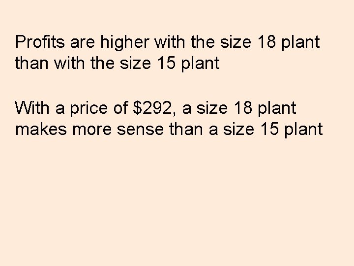 Profits are higher with the size 18 plant than with the size 15 plant