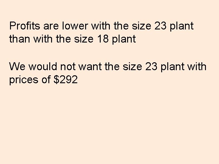 Profits are lower with the size 23 plant than with the size 18 plant