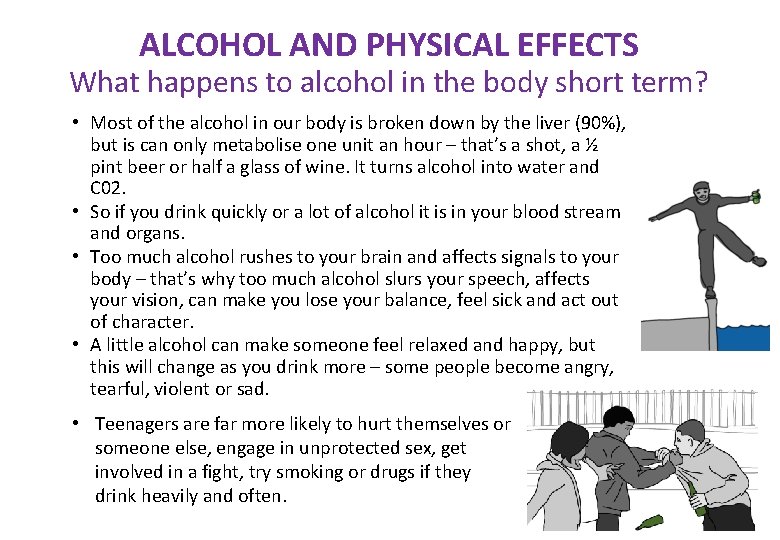 ALCOHOL AND PHYSICAL EFFECTS What happens to alcohol in the body short term? •