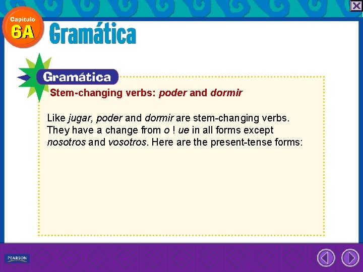 Stem-changing verbs: poder and dormir Like jugar, poder and dormir are stem-changing verbs. They