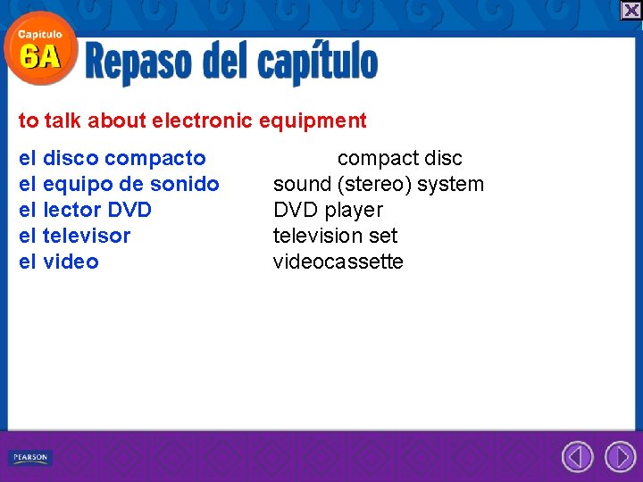 to talk about electronic equipment el disco compacto el equipo de sonido el lector