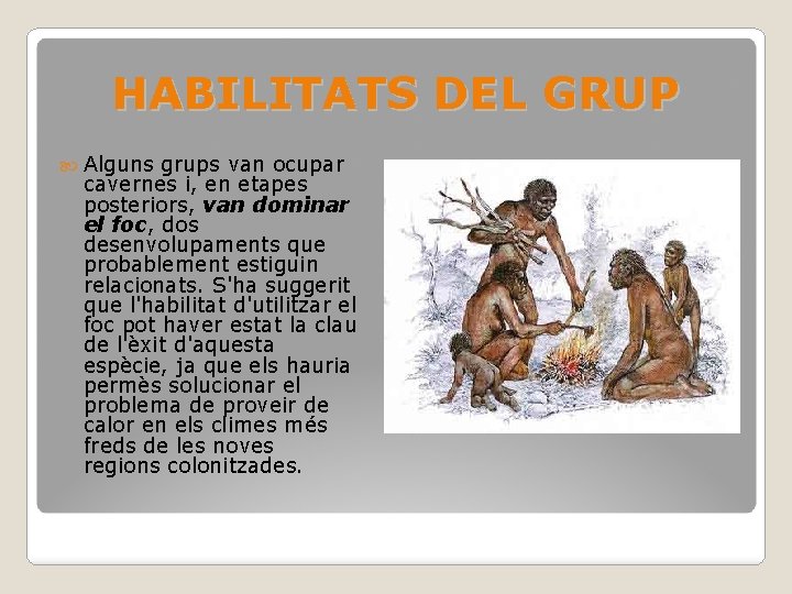 HABILITATS DEL GRUP Alguns grups van ocupar cavernes i, en etapes posteriors, van dominar