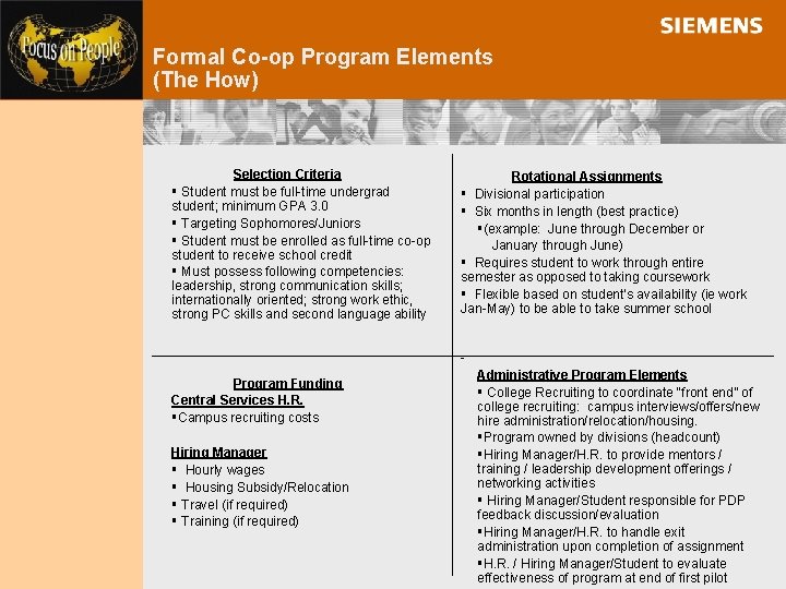 Formal Co-op Program Elements (The How) Selection Criteria § Student must be full-time undergrad