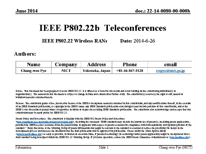 June 2014 doc. : 22 -14 -0080 -00 -000 b IEEE P 802. 22