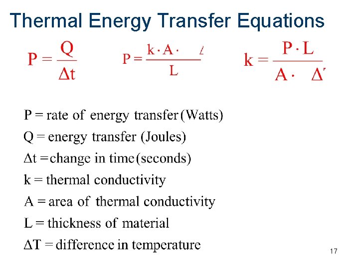 Thermal Energy Transfer Equations 17 